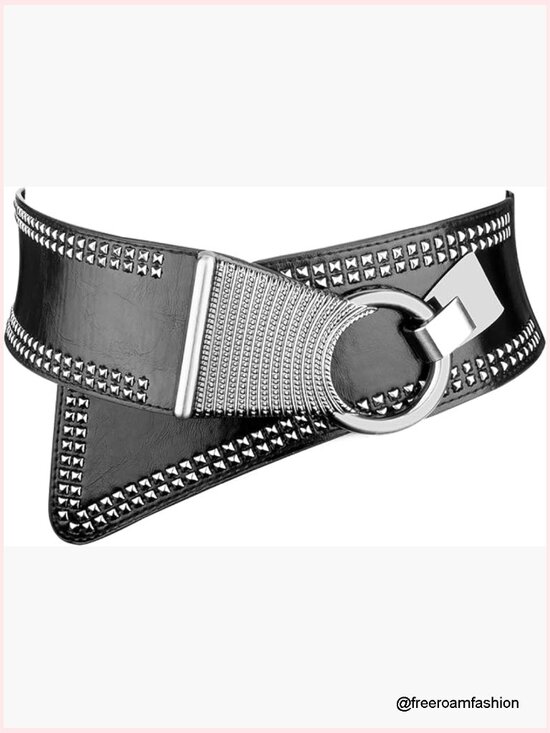 Elastic Wide Punk Chunky Waistband Studded Belt for Dresses